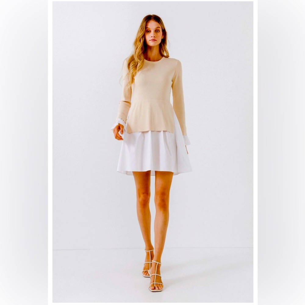 NWT English Factory POPLIN COMBO KNIT MINI DRESS